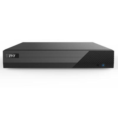 TVT network video recorder (NVR) with a sleek black design, offering high-performance video surveillance capabilities.